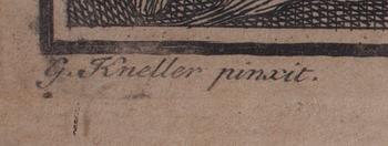 KOPPARSTICK, 2 st, efter Isaac Oliver Limner och G. Kneller, 1800-tal.