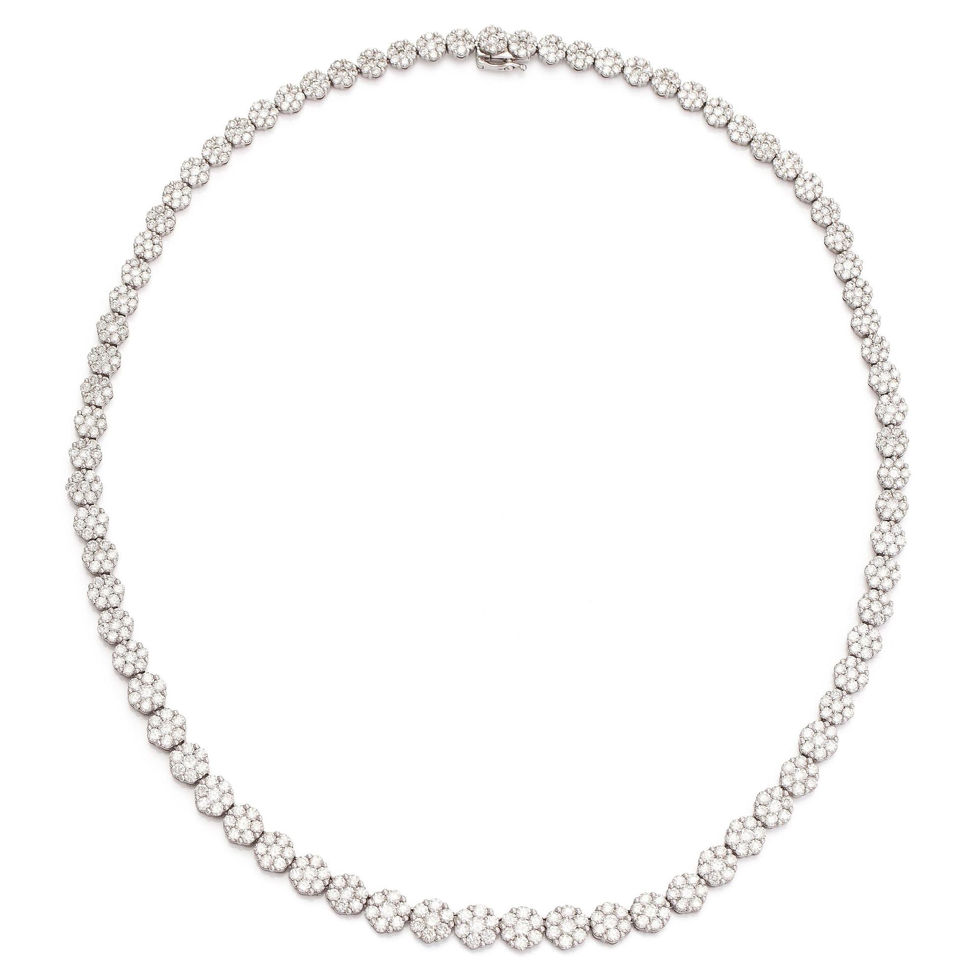 An 18K white gold necklace set with  diamonds totalling approx. 17.62 ct according to engraving. Foreign hallmarks.