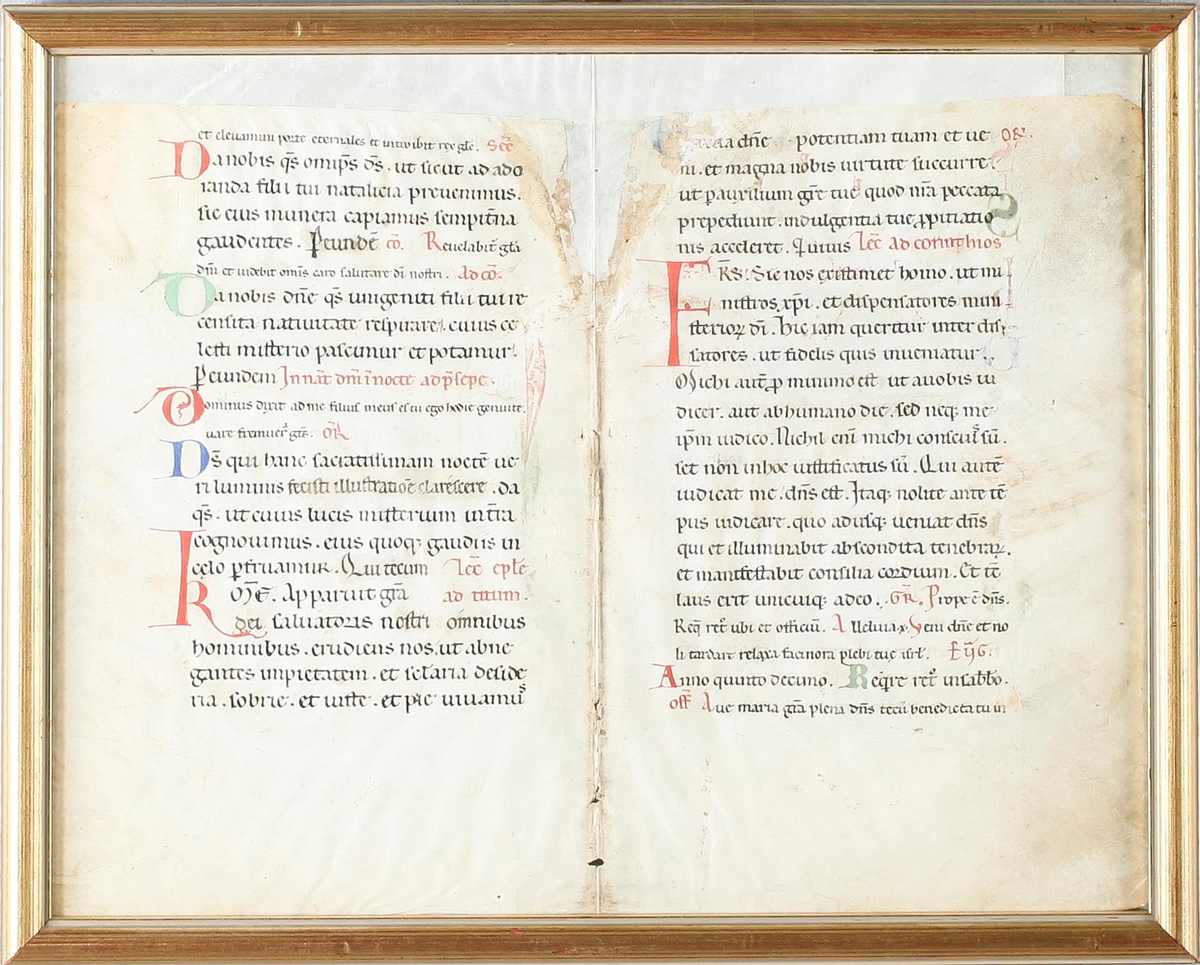 PERGAMENTBLAD UR MÄSSBOK, handskrift, sannolikt 1200-1300-tal.