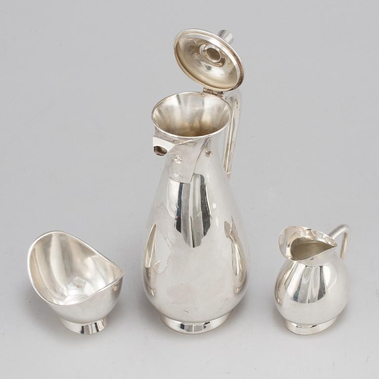 A three piece sterling silver coffee set, Germany. 20th century.