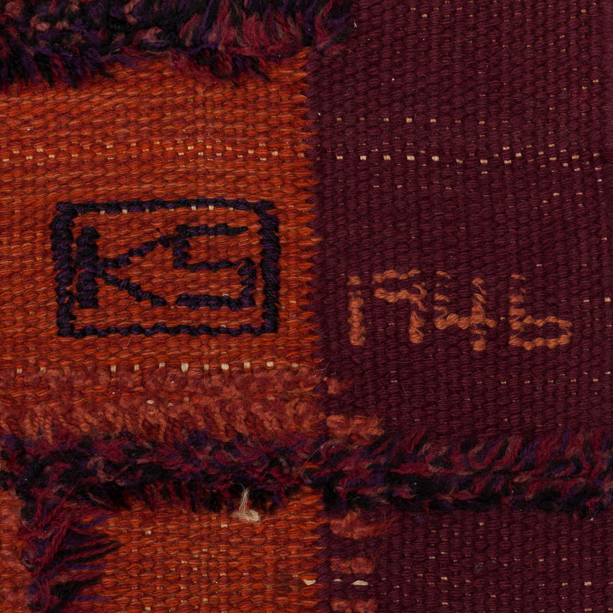 A CARPET, knotted pile in relief and flat weave, ca 306,5 x 205 cm, signed KS 1946, Sweden, probably Scania.