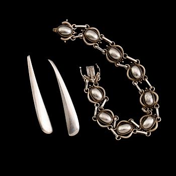 ARMBAND OCH ÖRHÄNGEN, 2 delar, sterling silver, Georg Jensen, Danmark. Totalvikt ca 39 g.