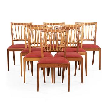 148. Josef Frank, A set of eight Josef Frank valnöt and rattan chairs, Svenskt Tenn, model 1165.