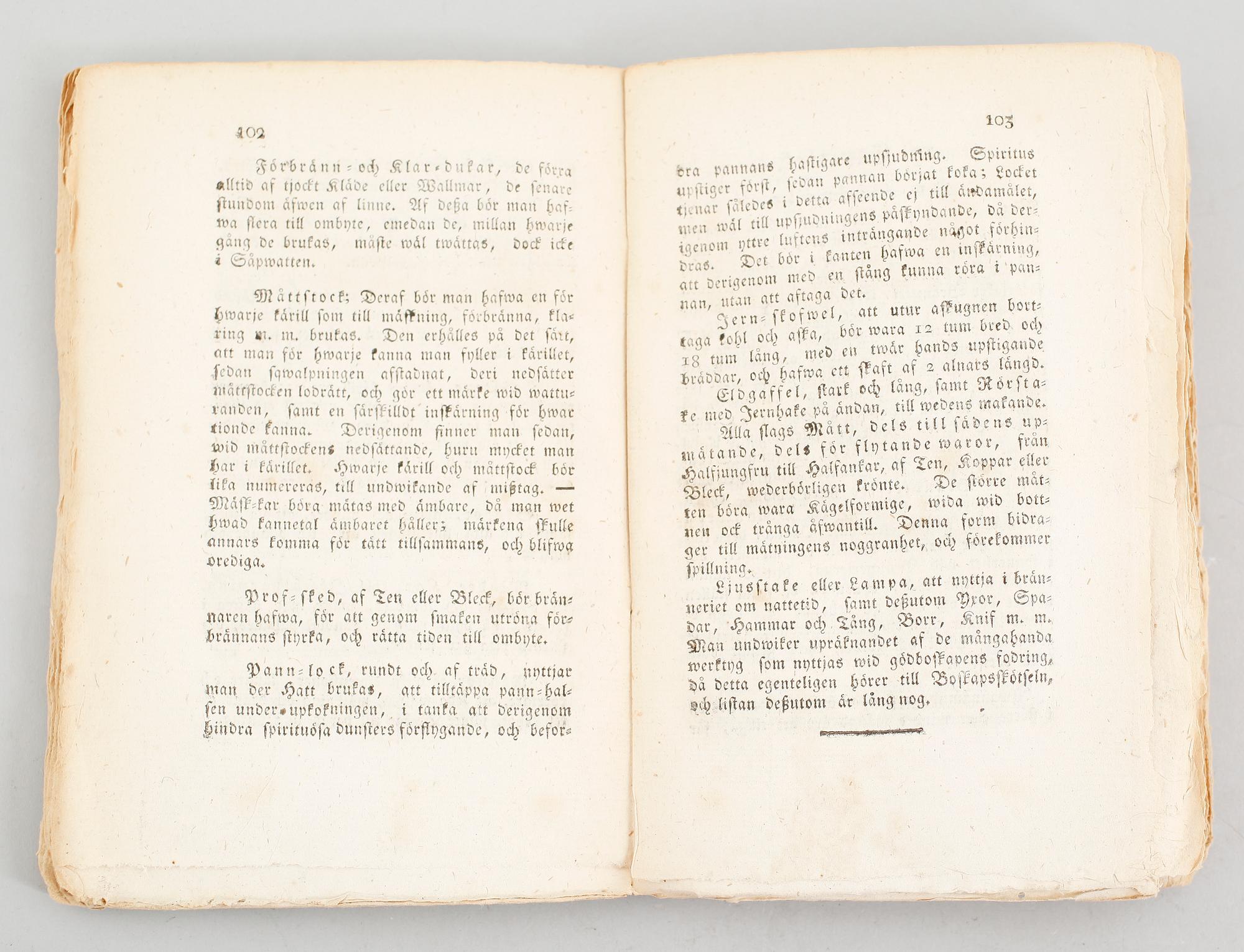 BOK, "Lärobok i Bränneri-Handteringen...", Sven Brisman, 1812.