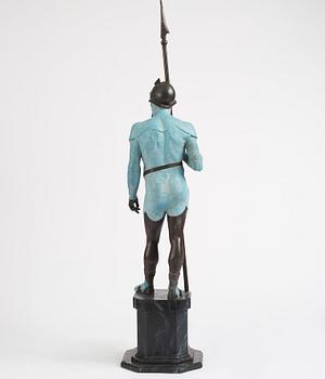 A bronze sculpture of a man in armour, late 19th century.