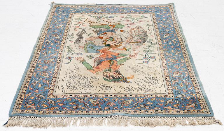 An Isfahan, figural rug, signed, c. 172 x 109 cm.