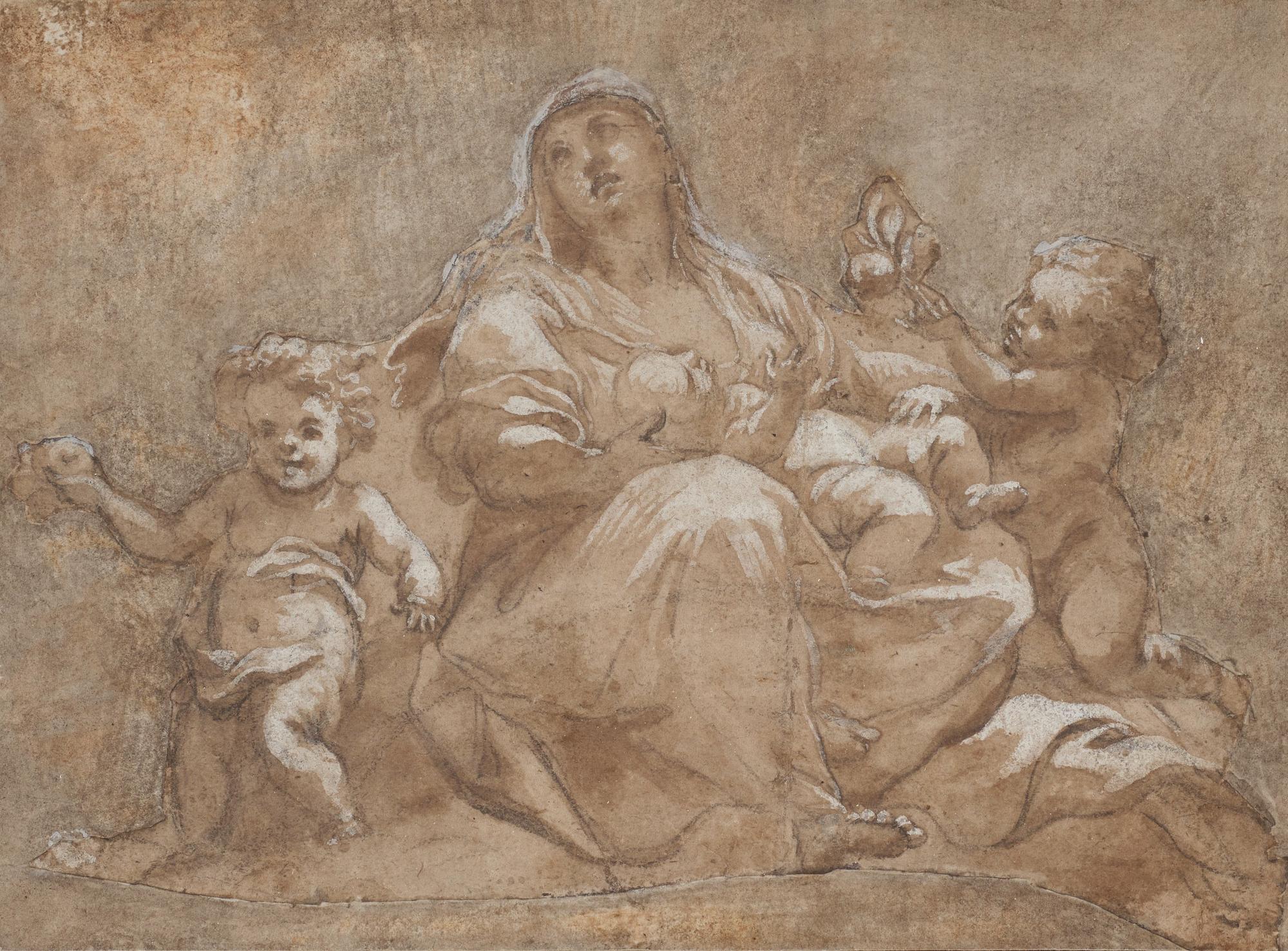 Francesco Albani Attributed to, The Madonna with the child and the Infant John and a Cherub.
