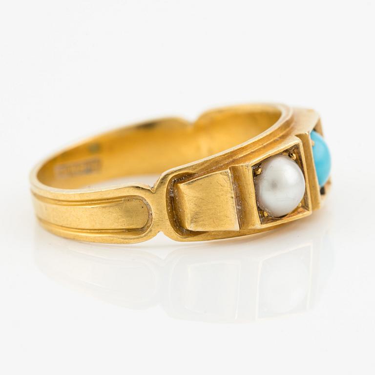 Ring, 18K gold with turquoise and pearls.