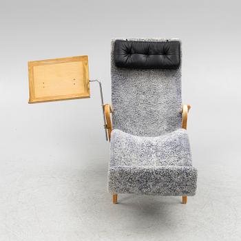 Bruno Mathsson, lounge chair, "Pernilla 3" with reading table, Firma Karl Mathsson, Värnamo, 1965-71.