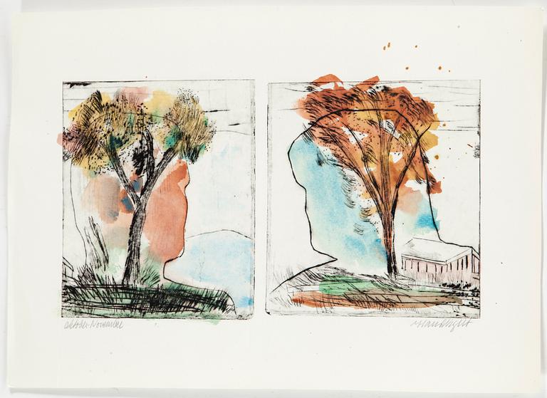 HANS WIGERT, Watercolour on drypoint etching signed Hans Wigert.