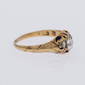 RING, 14K (56) guld, rosenslipade diamanter, emalj.