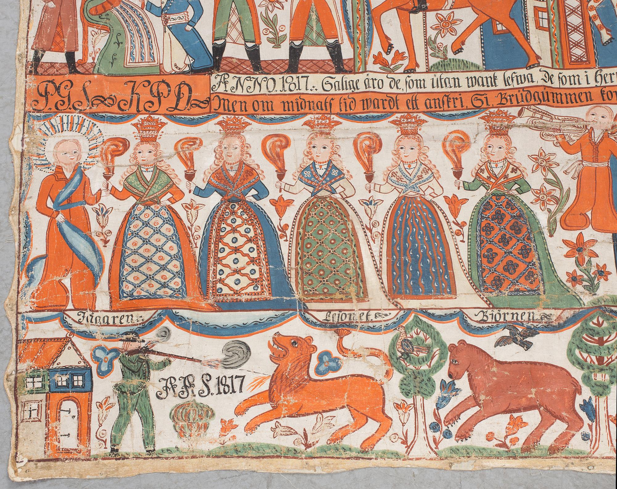 BONADSMÅLNING, allmoge, Småland, Anders Andersson, Femsjö-gruppen, märkt AAS 1817.