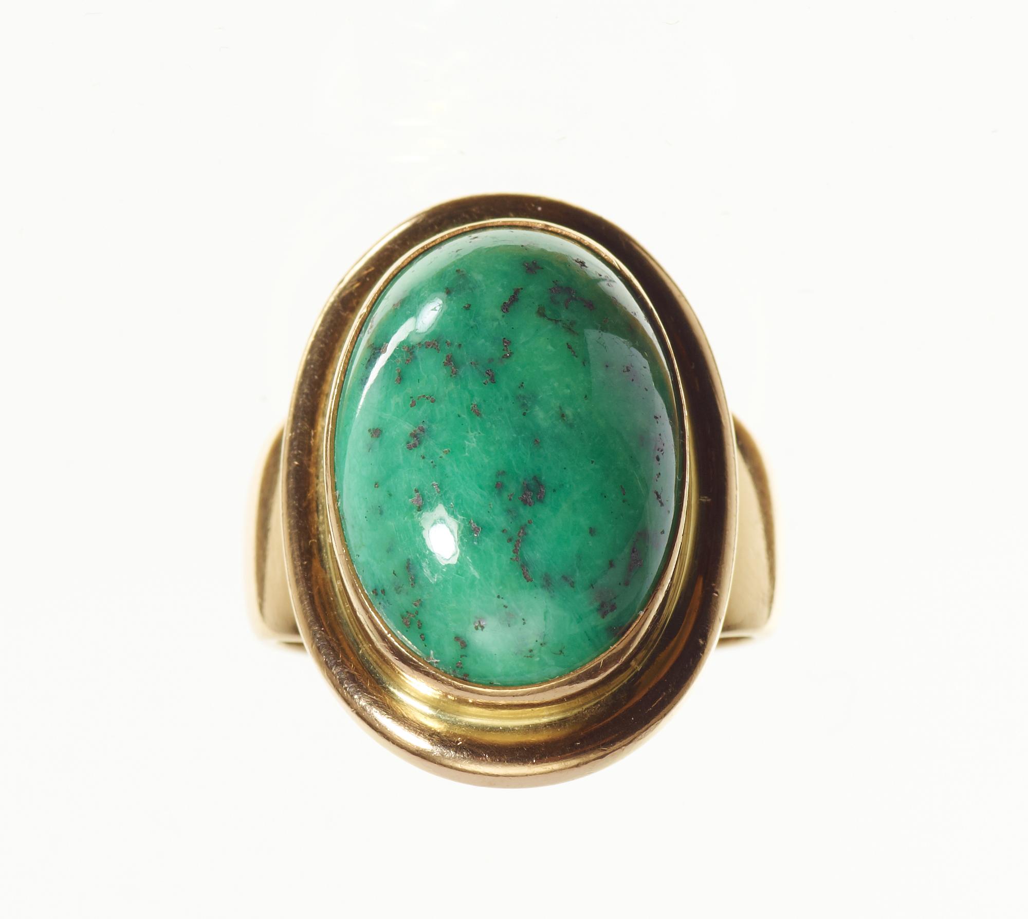 A Georg Jensen 18k ring with jade, Copenhagen post 1945.