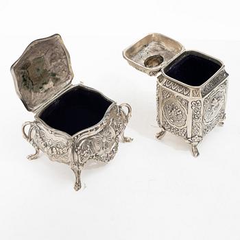 Two silver boxes, Louis XVI style, 20th century.