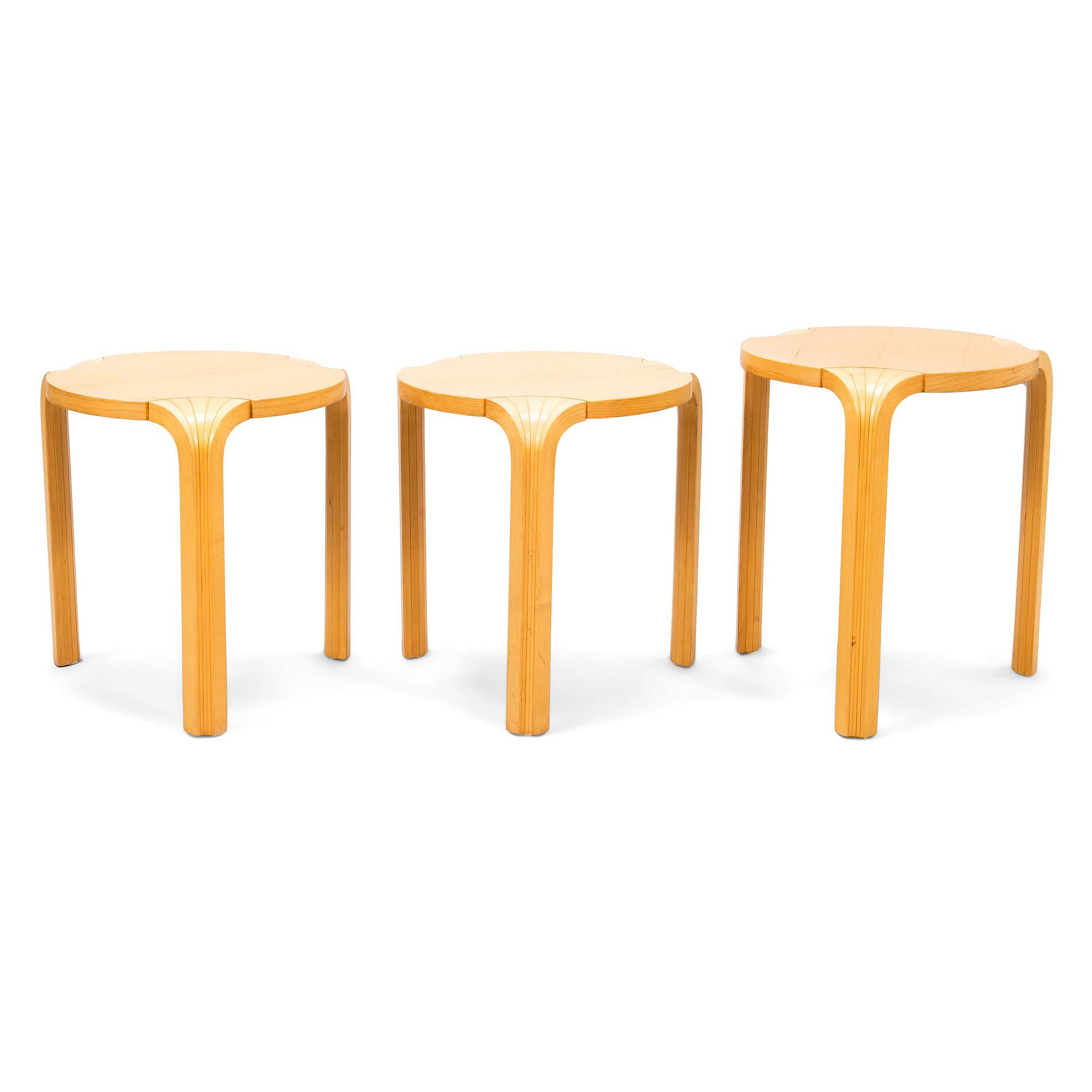 ALVAR AALTO, A set of three 'X600' stools for Artek, late 1990s.