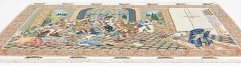 A carpet, figural Tabriz, part silk, ca 197 x 299 cm.