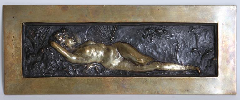 VÄGGRELIEF, gulmetall, jugend, omkring sekelskiftet 1900.