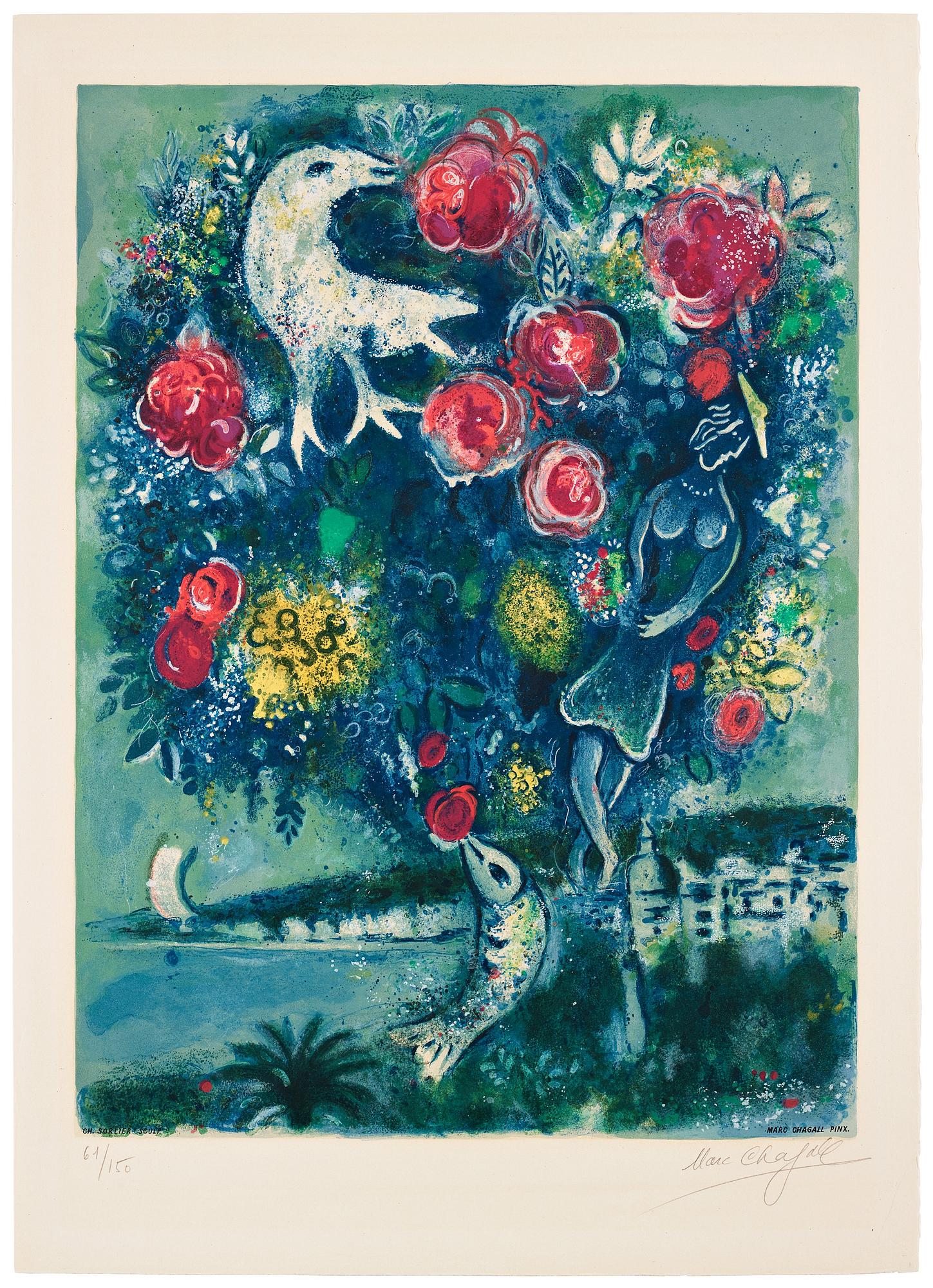 Marc Chagall After, 'La Baie des Anges au bouquet de roses'  from: "Nice et la Côte d 'Azur".