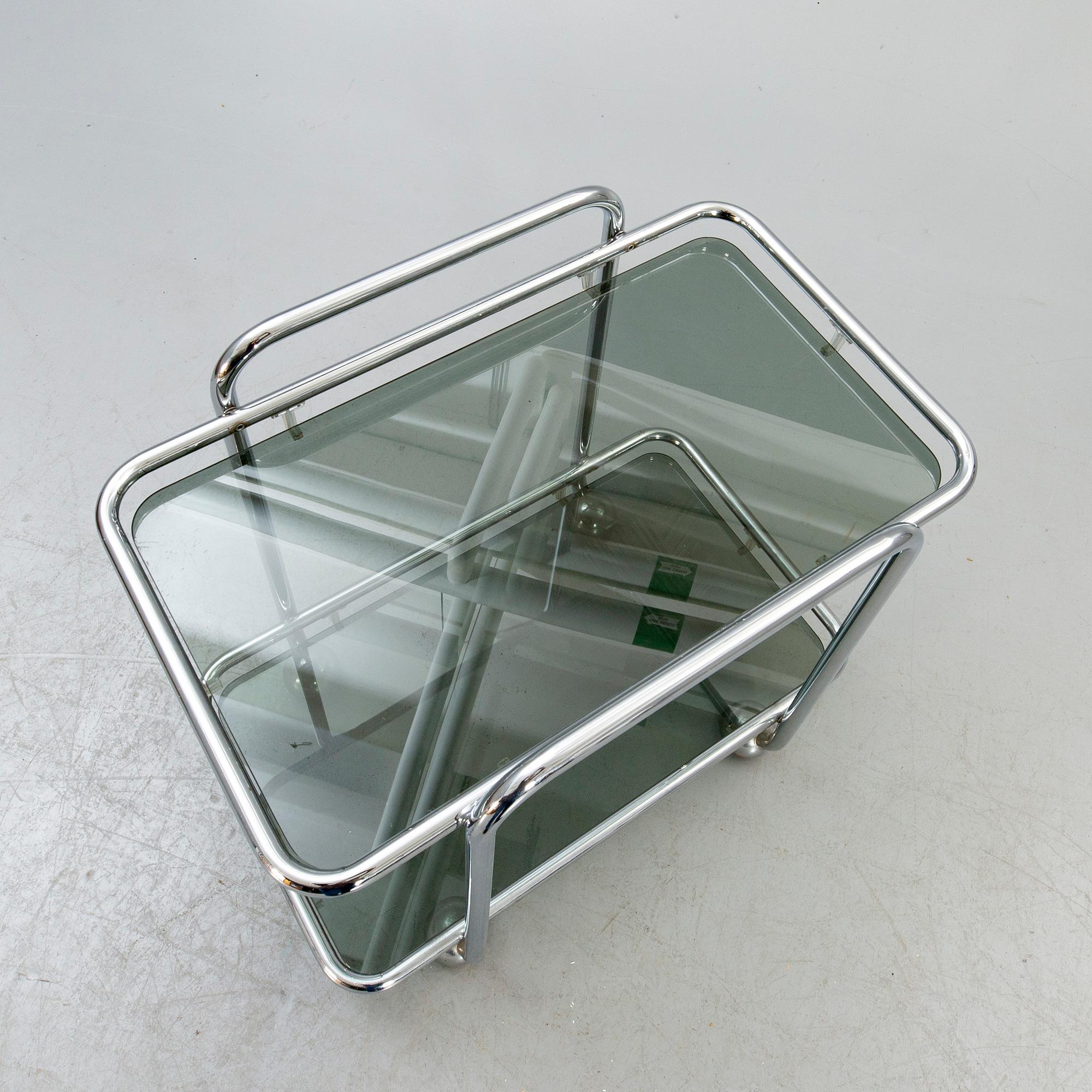 A 1970s chrome serving trolley.
