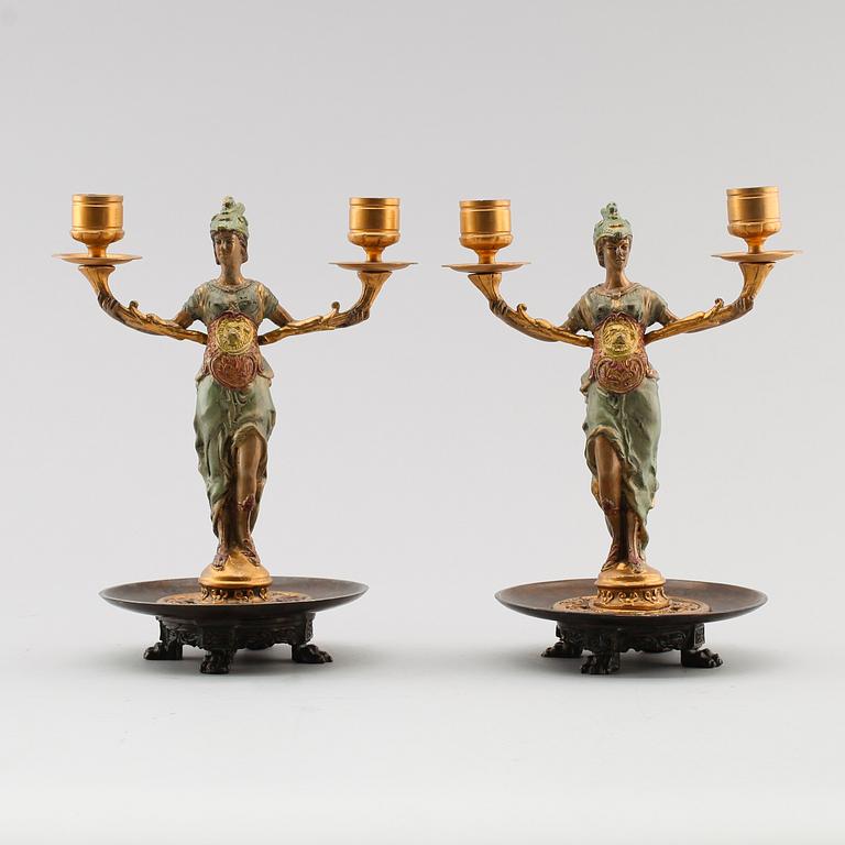 KANDELABRAR, 1 par, brons, Frankrike, 1900-tal.