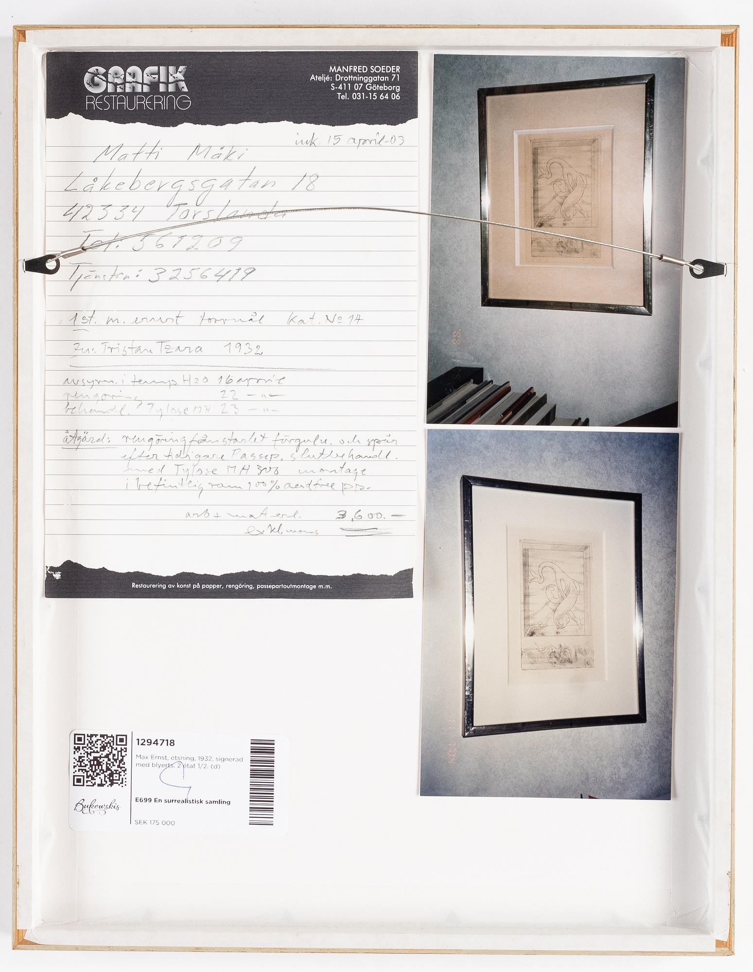 Max Ernst, etching, 1932, signed in pencil 2 état 1/2.