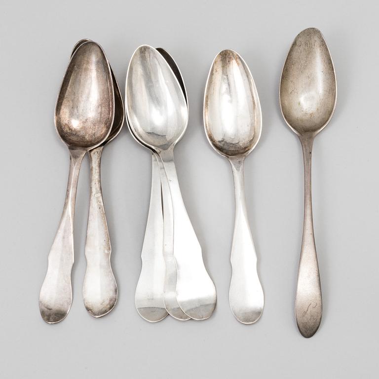 A set of seven 19th century silver spoons.