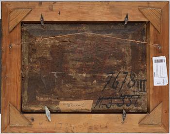 Theobald Michau, attributed to, Landscape with figures, domesticated animals, and boats by the river.