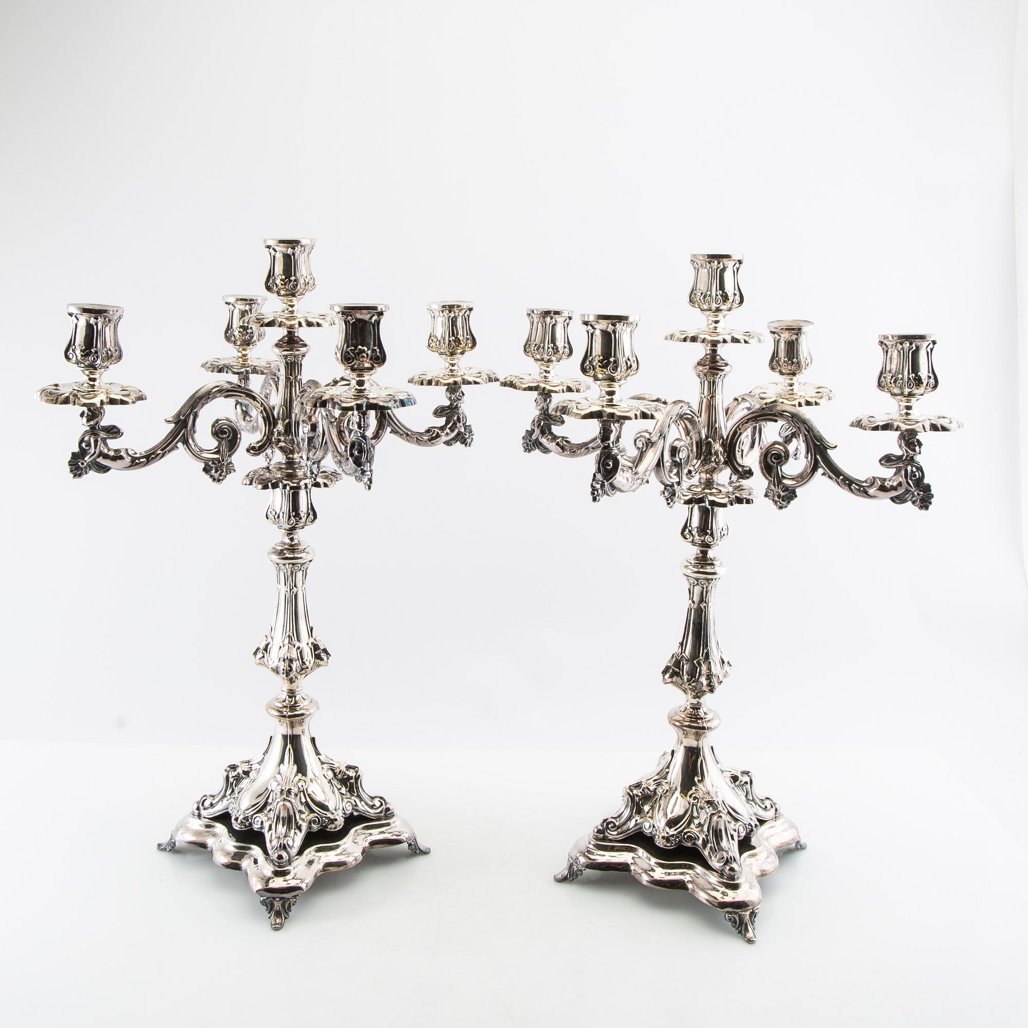 Candelabra, a pair, Rococo style, silver-plated, circa 1900.