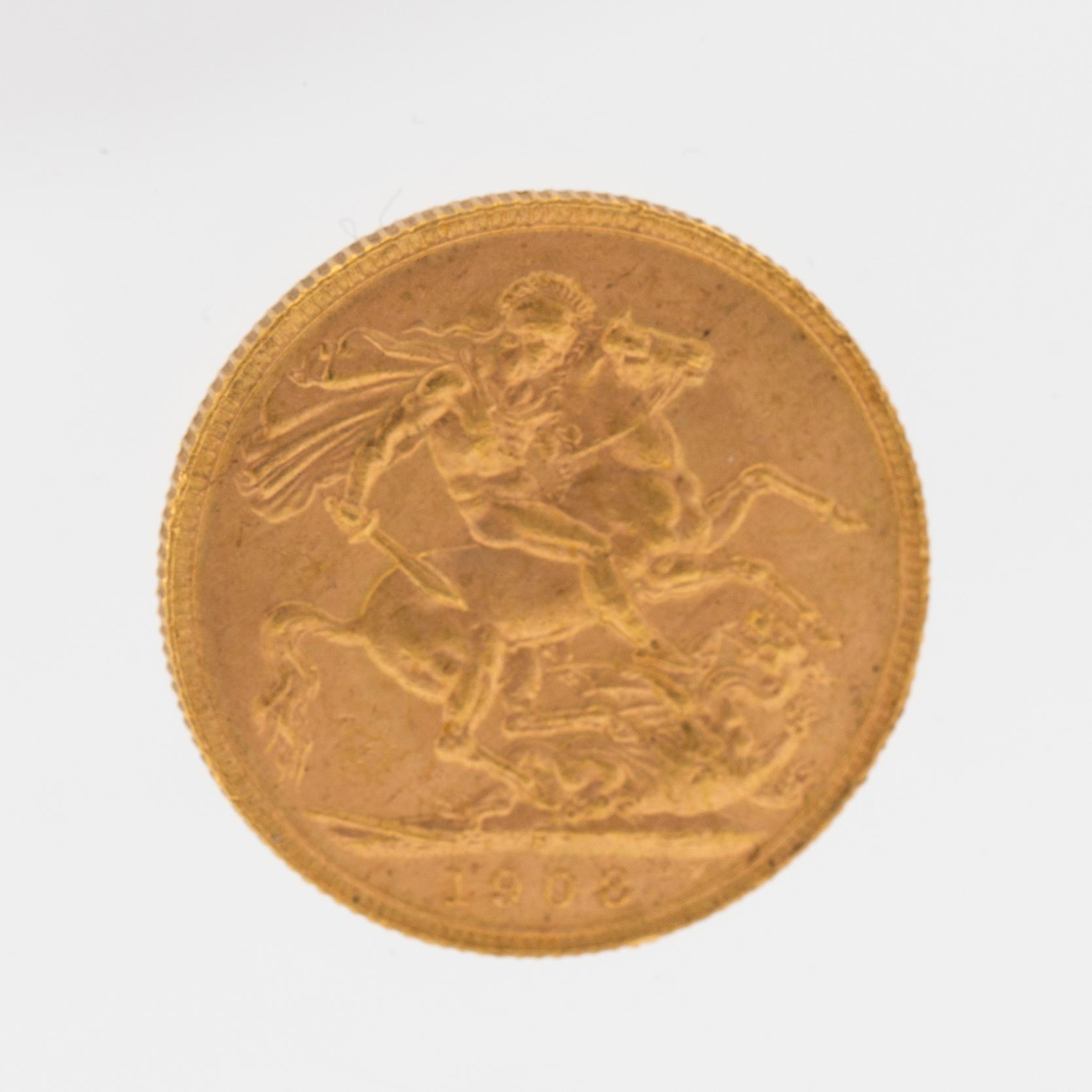Guldmynt Edward VII Storbritannien 1908.