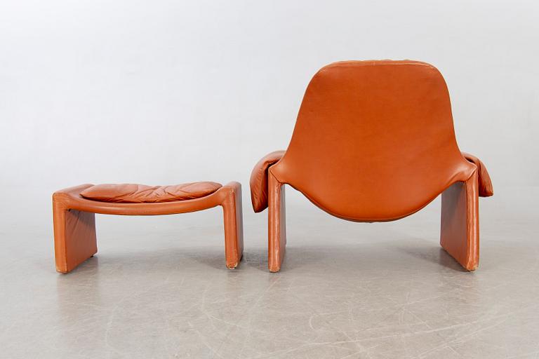 Vittorio Introini, a leather armchair and stool for Saporti 1960/70s.