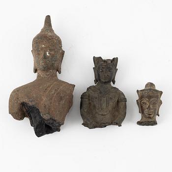 Buddha fragment, tre stycken, brons. Thailand/Burma, 18/1900-tal.