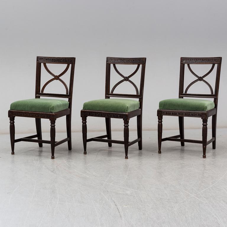 A set of three late gustavian chairs, early 19th century.