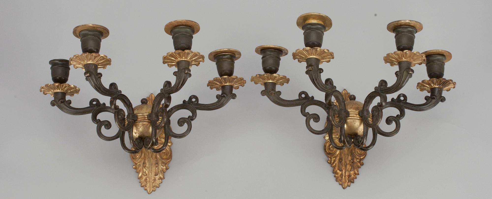VÄGGAPPLIQUER, ett par, senempire, 1800-talets första hälft.