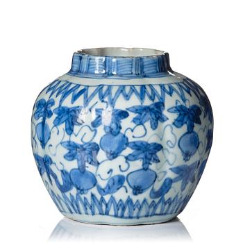 963. A blue and white melon shaped jar, Ming dynasty, Wanli (1572-1620).