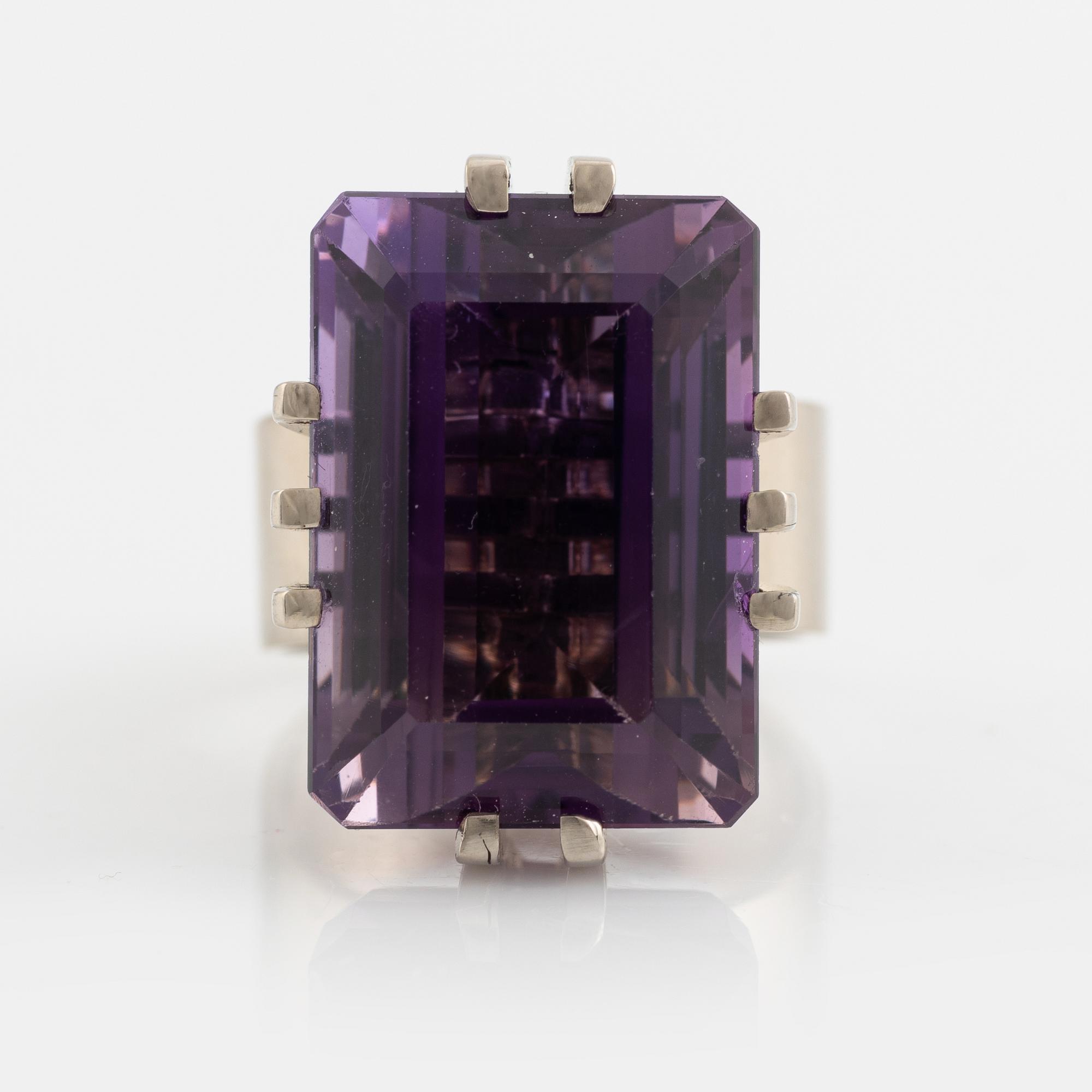 18K white gold and amethyst ring, Burt Edman.