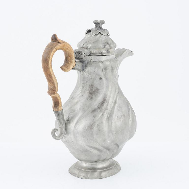 Kaffekanna, tenn, Christopher Ringeltaube, Västervik 1776, Rokoko.
