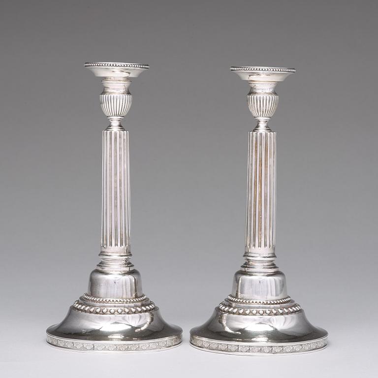 A pair of Swedish 18th century silver candlesticks, mark of Anders Fredrik Weise, Stockholm 1789.