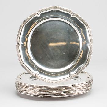 A set of 10 silver rococo style coasters by GAB Stockholm 1945.