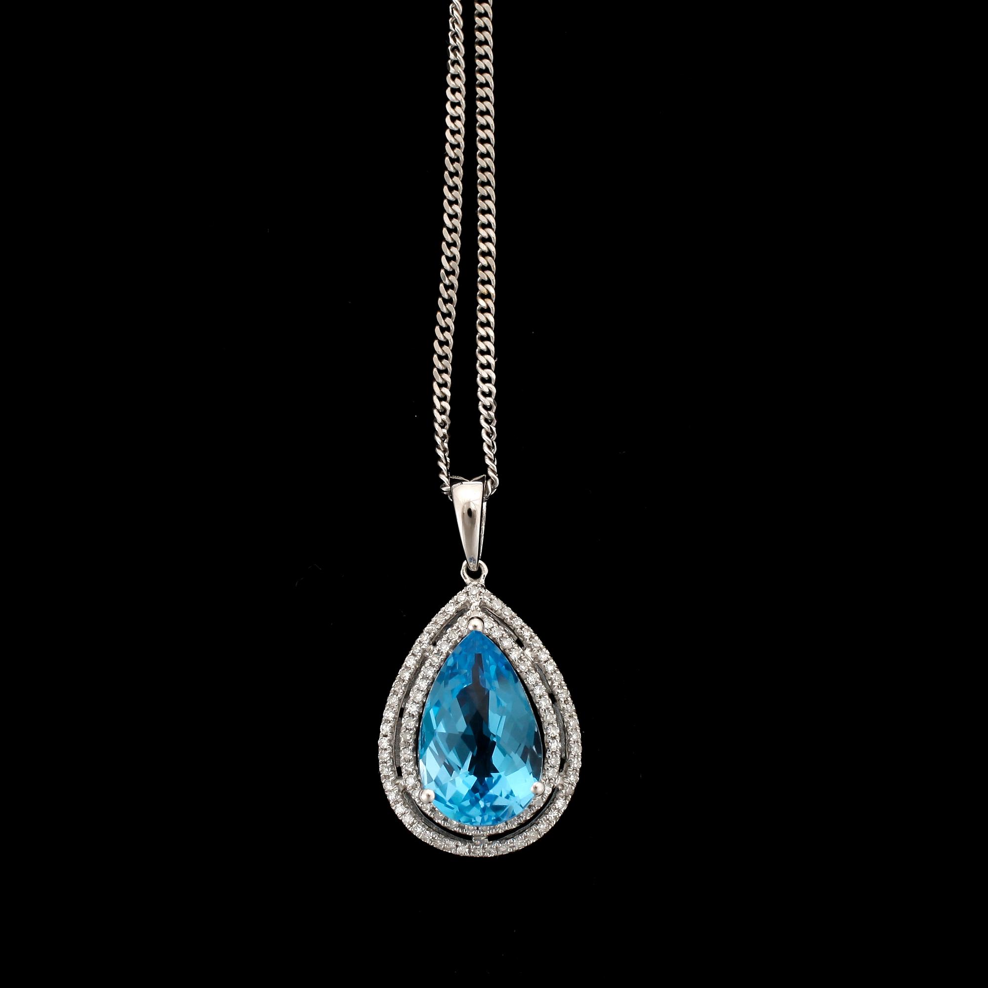 HALSSMYCKE, 18k vitguld, hänge med topas ca5,76ct och diamanter tot ca0,50ct.