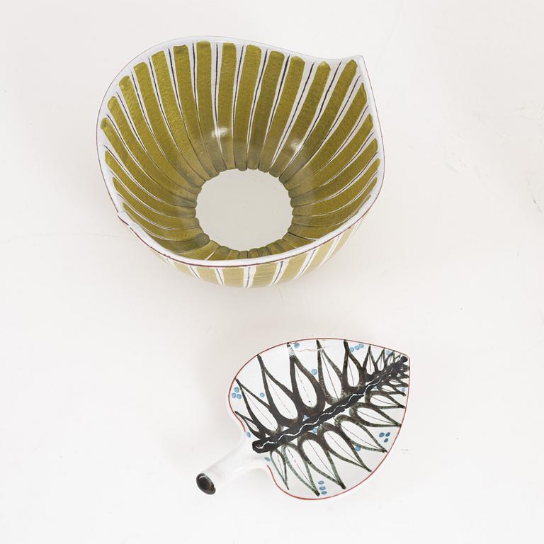 Stig Lindberg, a faience jug, a bowl and a dish, Gustavsbergs studio.