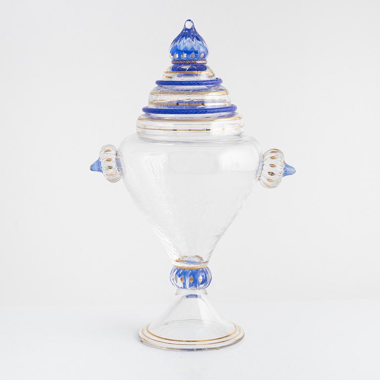 Monica Backström, a lidded glass cup, Kosta Boda, Sweden, numbered 1/25.