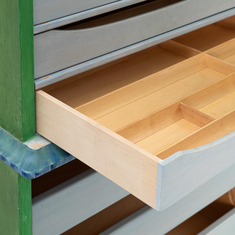 Carl Malmsten, cabinet, "Island", painted by Liselott Malmsten, Carl Malmsten AB, 1973.