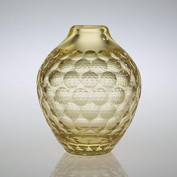 VICKE LINDSTRAND, a yellow cut glass vase, Kosta, Sweden 1950-60's.