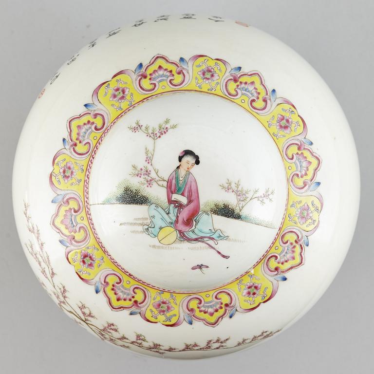 A famille rose jar with cover, China, Republic style, 20th Century.