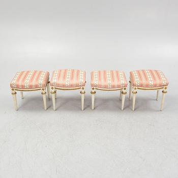 An assembled suite of four late gustavian stools by J. Lindgren and E. Ståhl, Stockholm circa 1800.