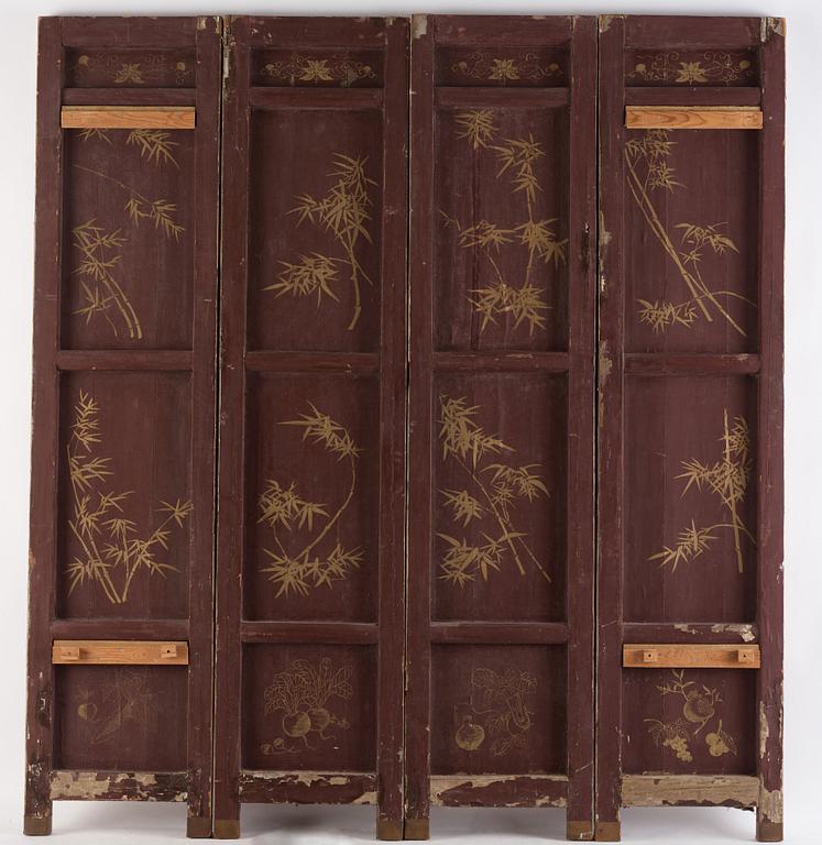 A four panel lacquer screen, Qing dynasty.