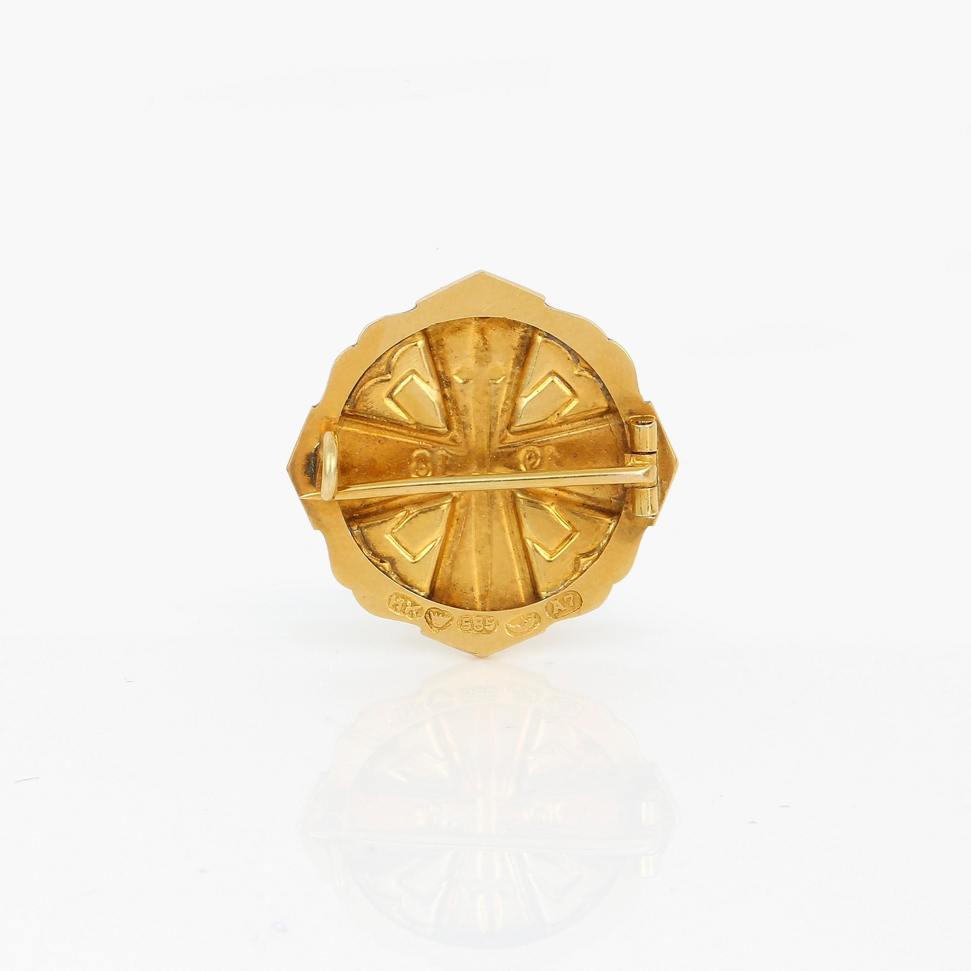 HEDERSMÄRKE, 14K guld, Helsingfors, 1954. Vikt 2g.