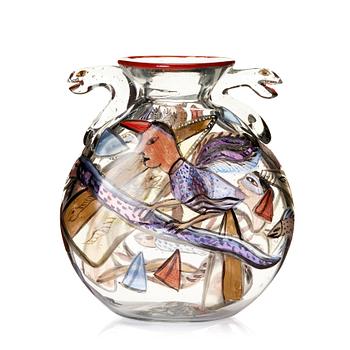 Ulrica Hydman-Vallien, a painted glass vase, Pilchuck USA 1983.