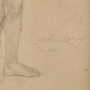 CARL LARSSON, blyerts, signerad Carl Larsson och daterad Juni 1876. "Stående naken gosse med pil i handen".