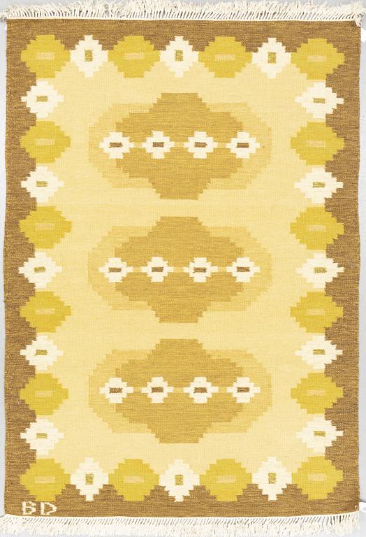 a carpet, flat weave, ca 233,5 x 164-165,5 cm, signed BD.